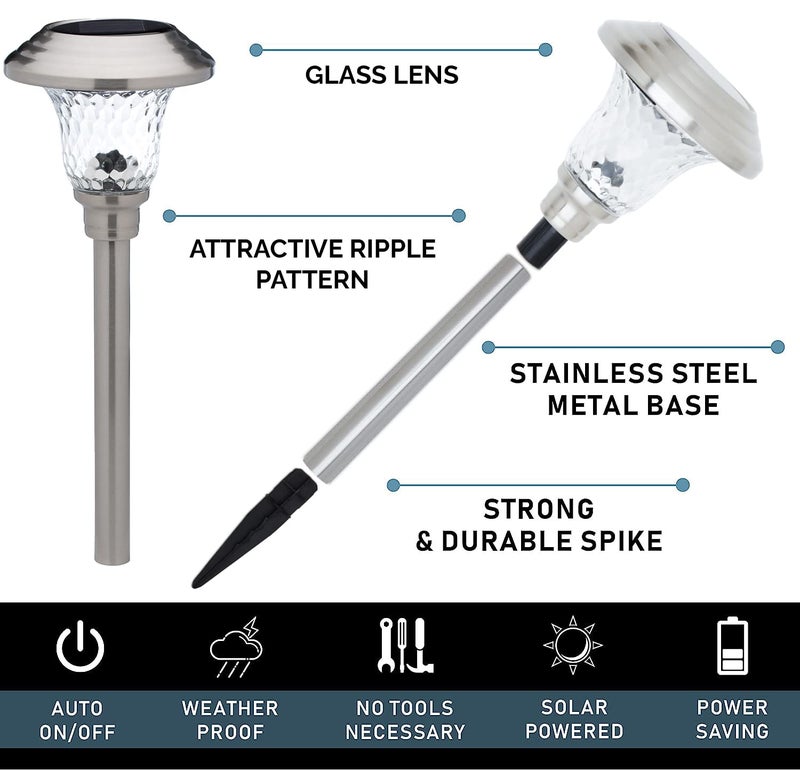 Morvat LED Solar Powered Outdoor Landscape Path Lights with Stainless Steel & Glass Lens, Up to 8 Hours Lighting for Garden Lawn Yard Walkway & Pathway, Waterproof, Dusk to Dawn, Warm Light, 8 Pack - Image 3